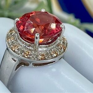 6.5ct Sunset Sapphire red & Orange Sapphire accents silver Ring 925